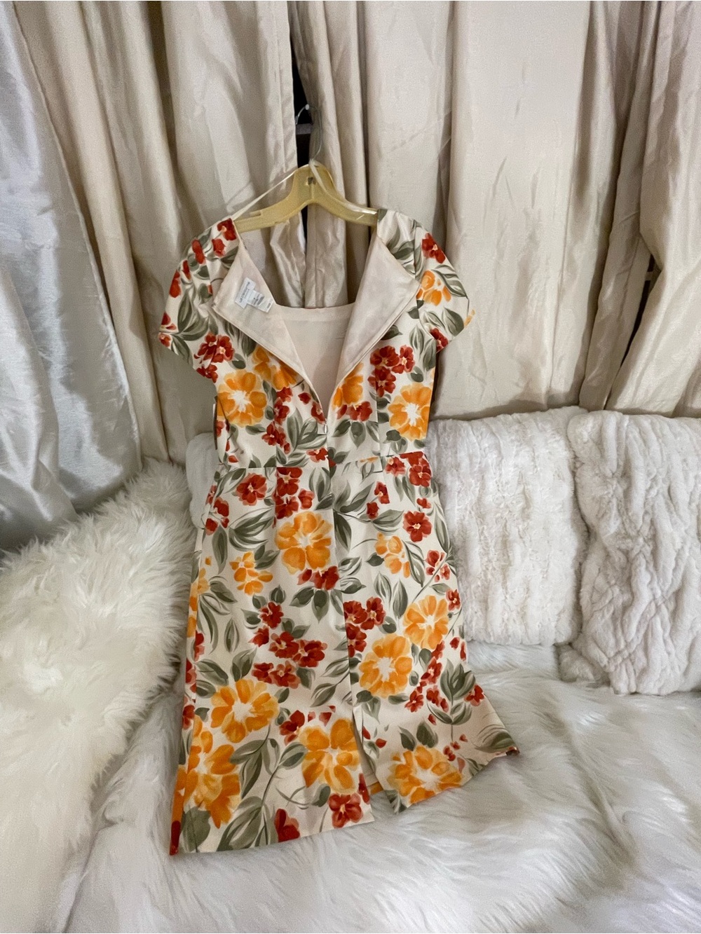 Liz Claiborne Vintage Cream Fit-and-Flare Dress with Orange & Red Floral Print - Picture 7 of 10